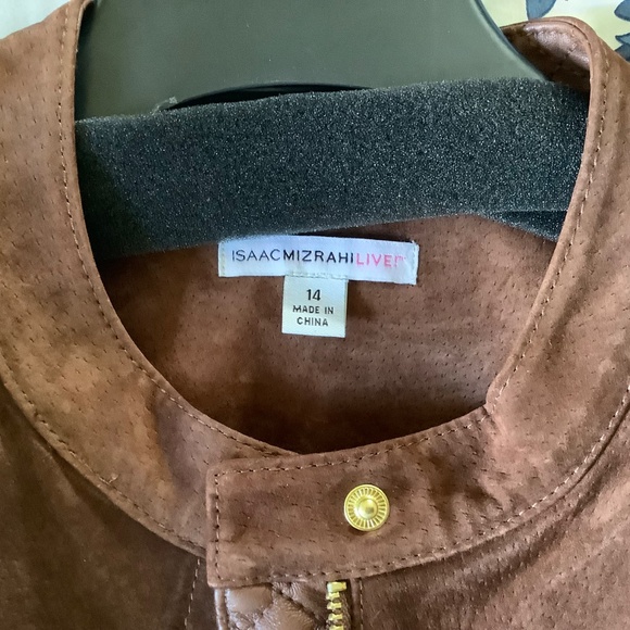 Isaac Mizrahi Suede & Lamb LeatherJacket w/ Quilted Details Saddle Brown SZ 14 - Picture 14 of 16